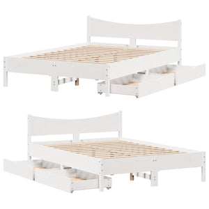vidaXL Solid Wood Bed with Drawers White 150x200 cm Pine