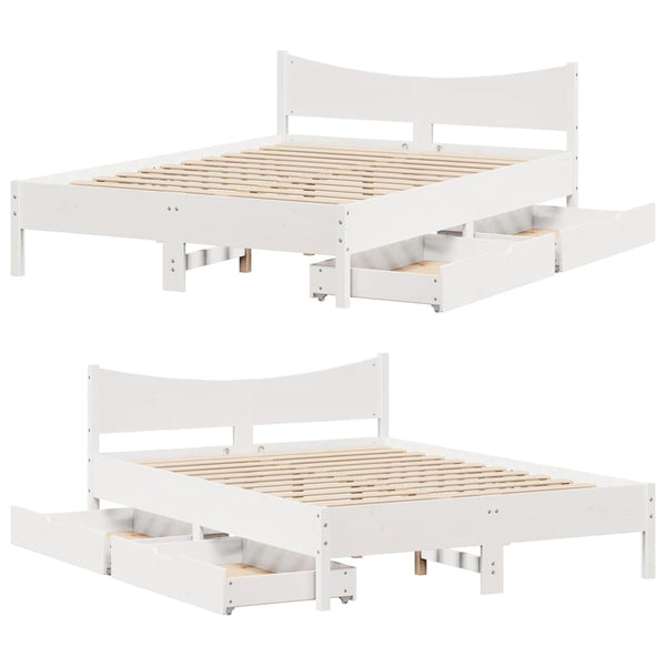 vidaXL Solid Wood Bed with Drawers White 150x200 cm Pine