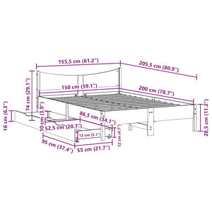 vidaXL Solid Wood Bed with Drawers White 150x200 cm Pine