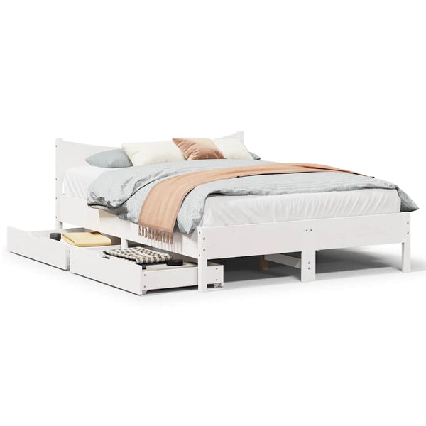 vidaXL Solid Wood Bed with Drawers White 150x200 cm Pine
