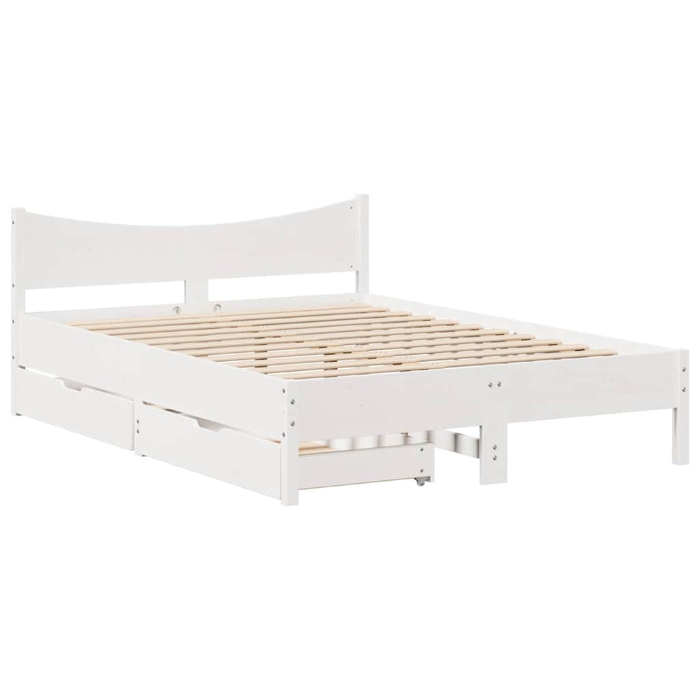vidaXL Solid Wood Bed with Drawers White 140x200 cm Pine
