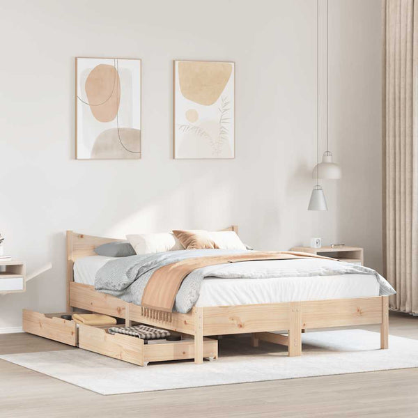 vidaXL Solid Wood Bed with Drawers 120x200 cm Pine