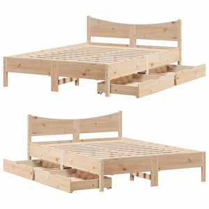 vidaXL Solid Wood Bed with Drawers 120x200 cm Pine