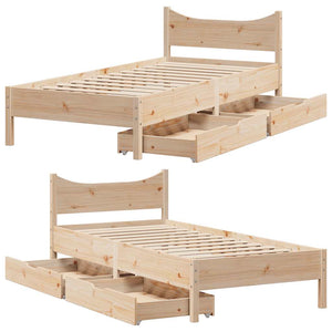 vidaXL Solid Wood Bed with Drawers 90x200 cm Pine