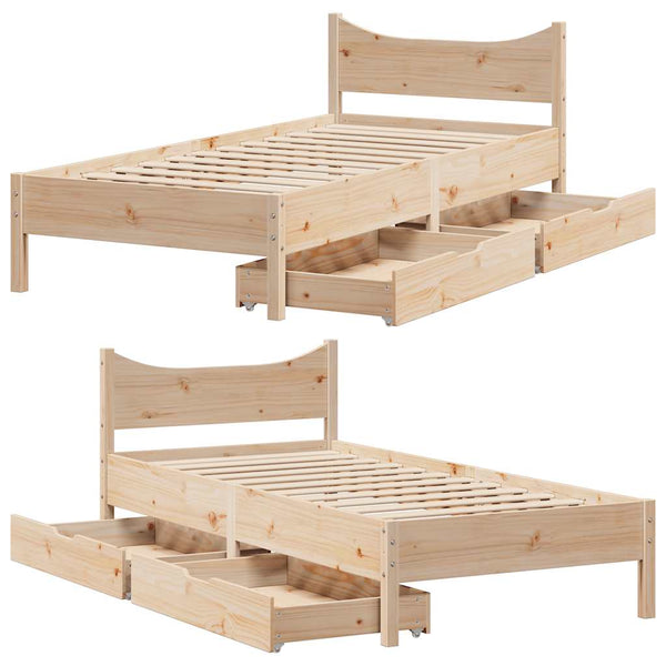 vidaXL Solid Wood Bed with Drawers 90x200 cm Pine