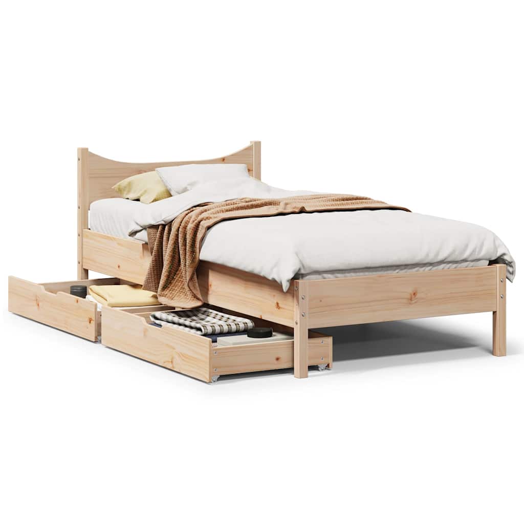 vidaXL Solid Wood Bed with Drawers 90x200 cm Pine