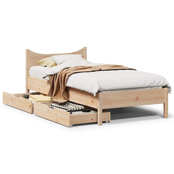 vidaXL Solid Wood Bed with Drawers 90x200 cm Pine