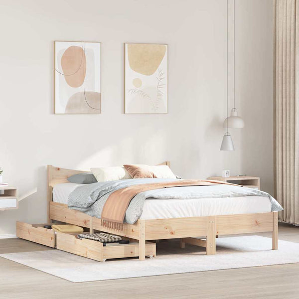 vidaXL Solid Wood Bed with Drawers 140x190 cm Pine
