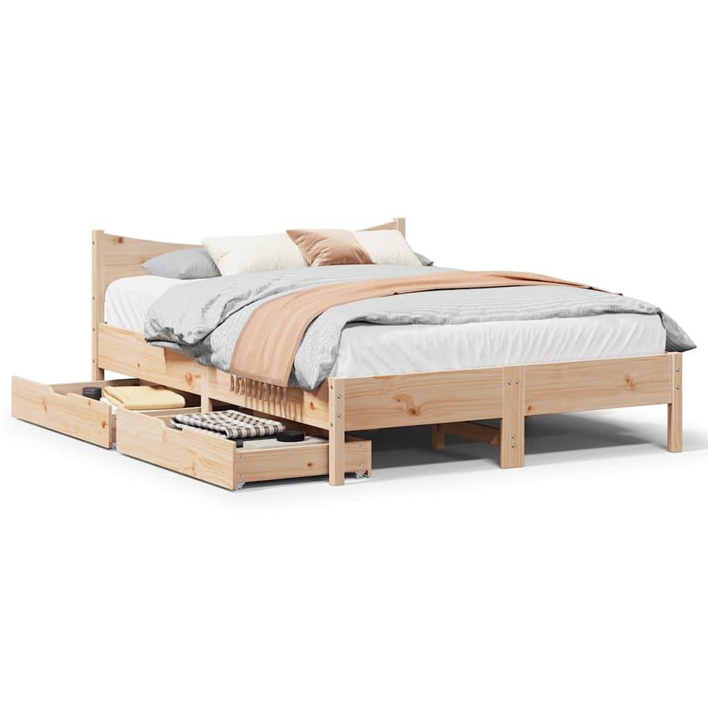 vidaXL Solid Wood Bed with Drawers 140x190 cm Pine