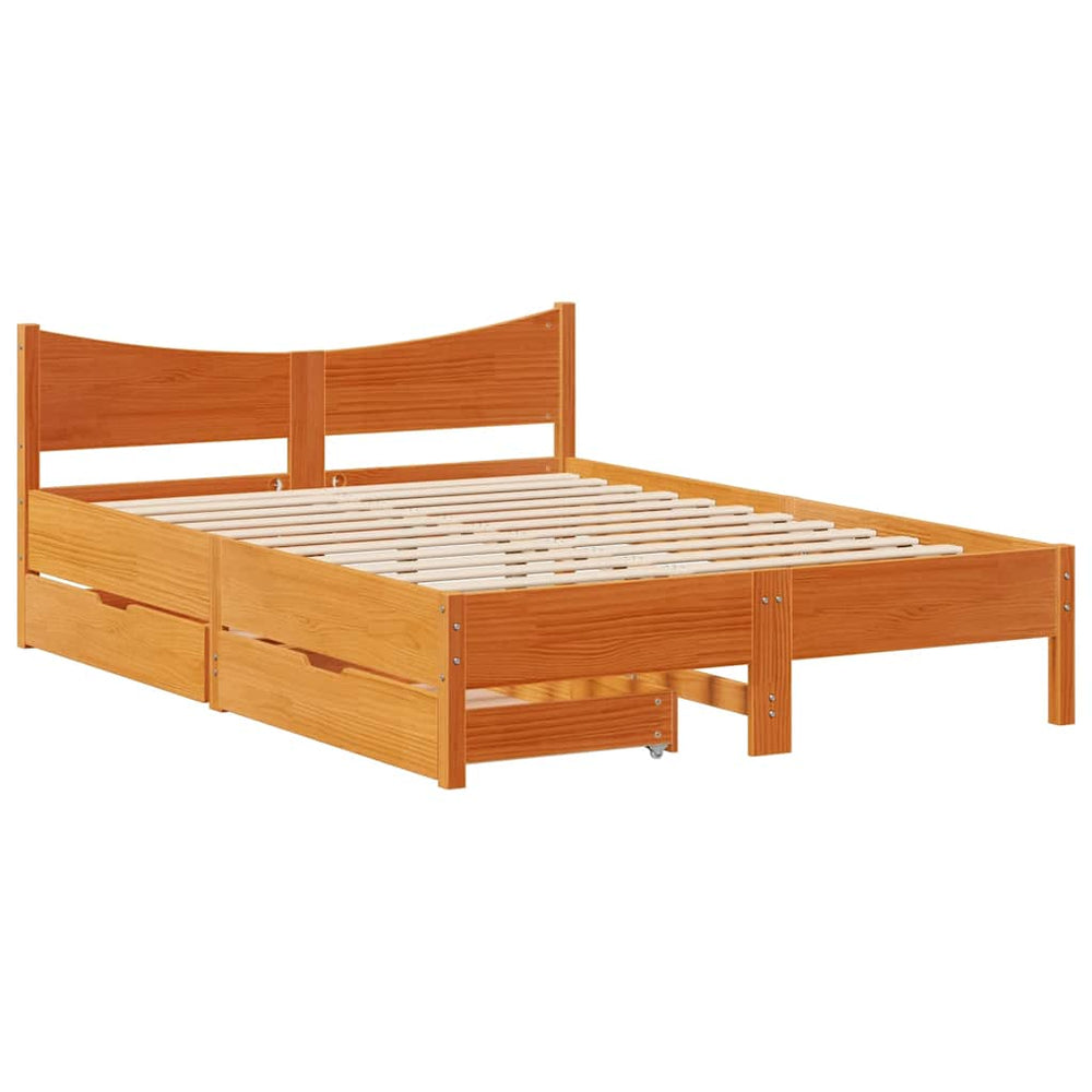 vidaXL Solid Wood Bed with Drawers Waxed Brown 120x190 cm Pine