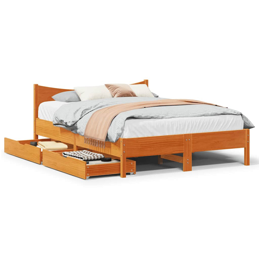 vidaXL Solid Wood Bed with Drawers Waxed Brown 120x190 cm Pine