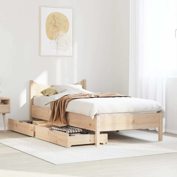 vidaXL Solid Pine Bed with Drawers 75x190 cm