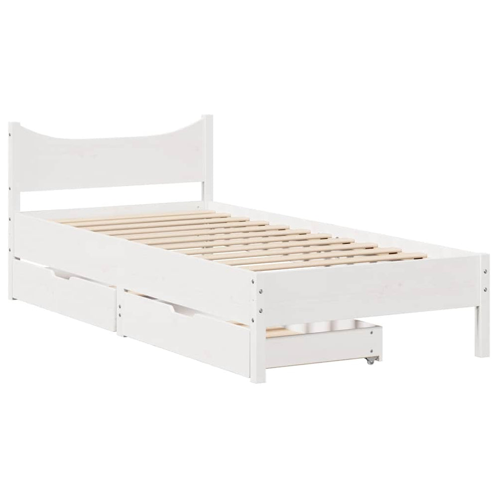vidaXL Solid Wood Bed with Drawers White 75x190 cm Pine
