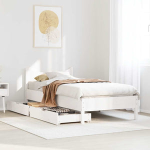 vidaXL Solid Wood Bed with Drawers White 75x190 cm Pine