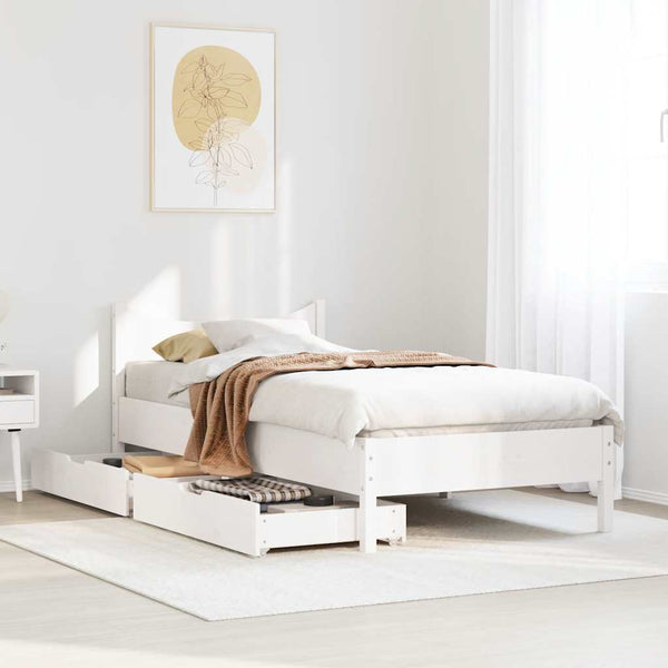vidaXL Solid Wood Bed with Drawers White 75x190 cm Pine
