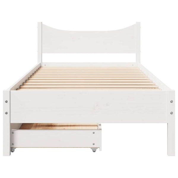 vidaXL Solid Wood Bed with Drawers White 75x190 cm Pine