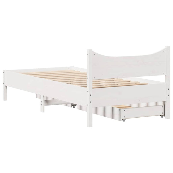 vidaXL Solid Wood Bed with Drawers White 75x190 cm Pine