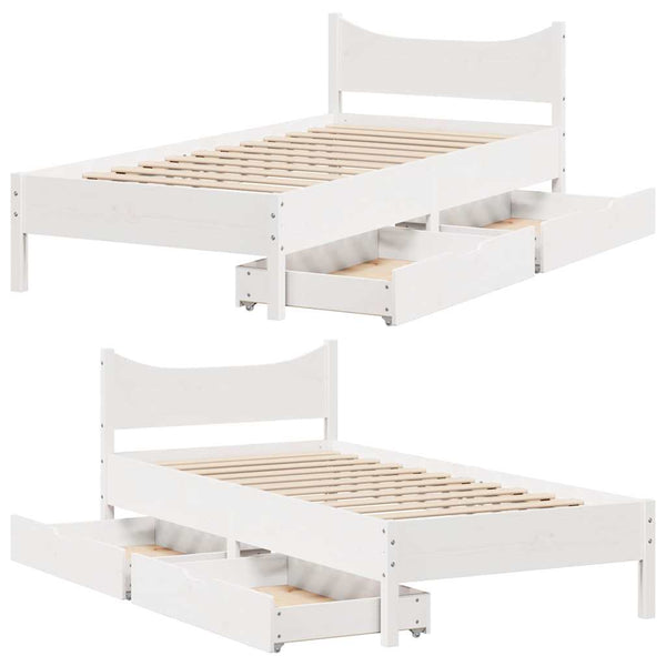 vidaXL Solid Wood Bed with Drawers White 75x190 cm Pine