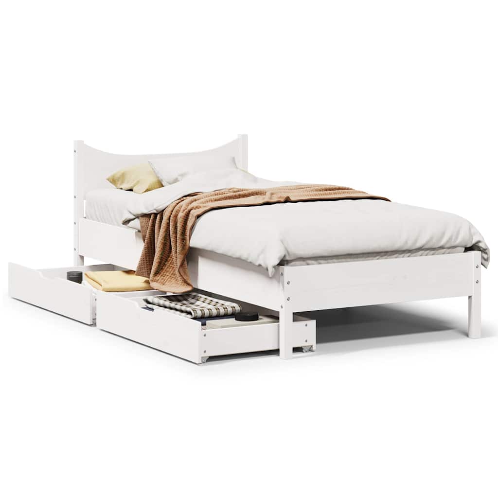 vidaXL Solid Wood Bed with Drawers White 75x190 cm Pine