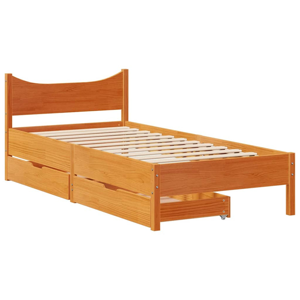 vidaXL Solid Wood Bed with Drawers Wax Brown 75x190 cm Pine