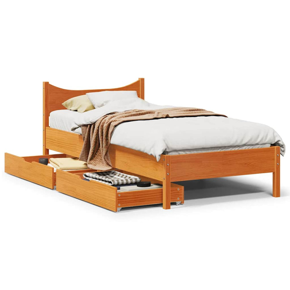 vidaXL Solid Wood Bed with Drawers Wax Brown 75x190 cm Pine