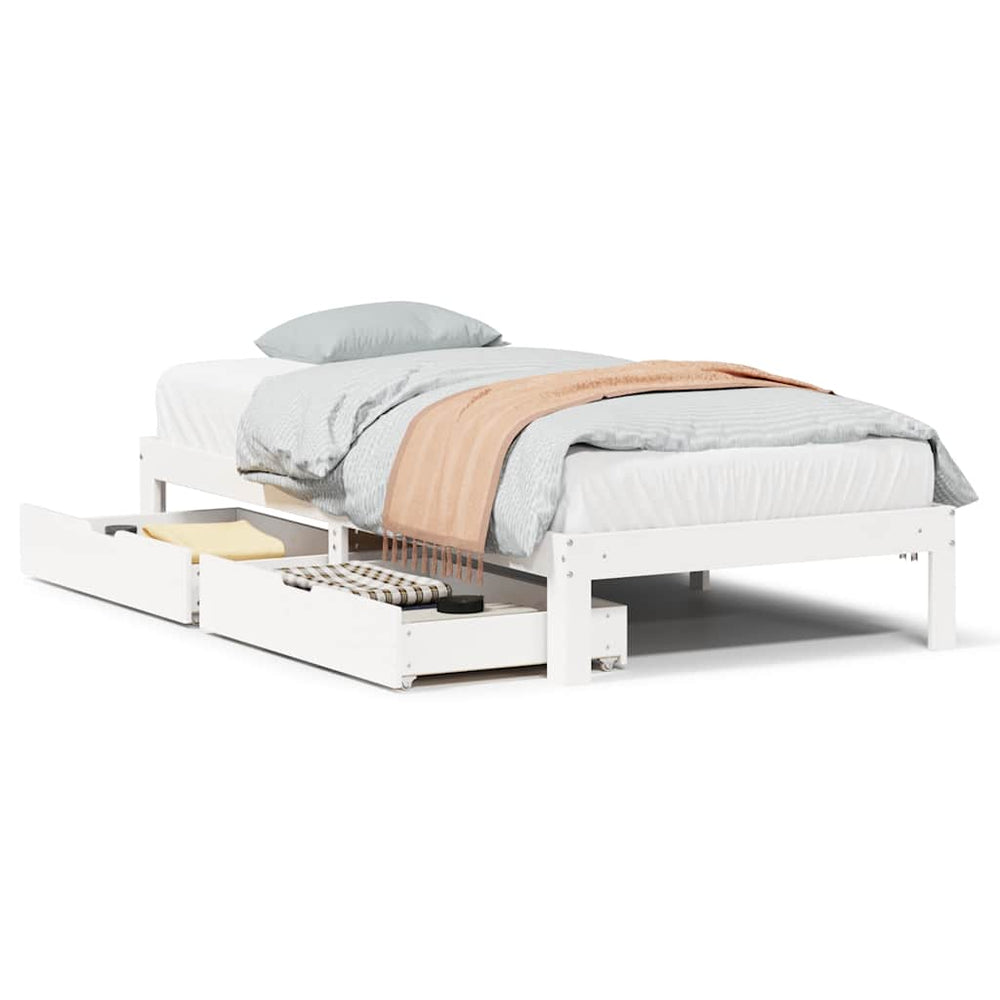 vidaXL Solid Wood Bed with Drawers White 90x190 cm Pine