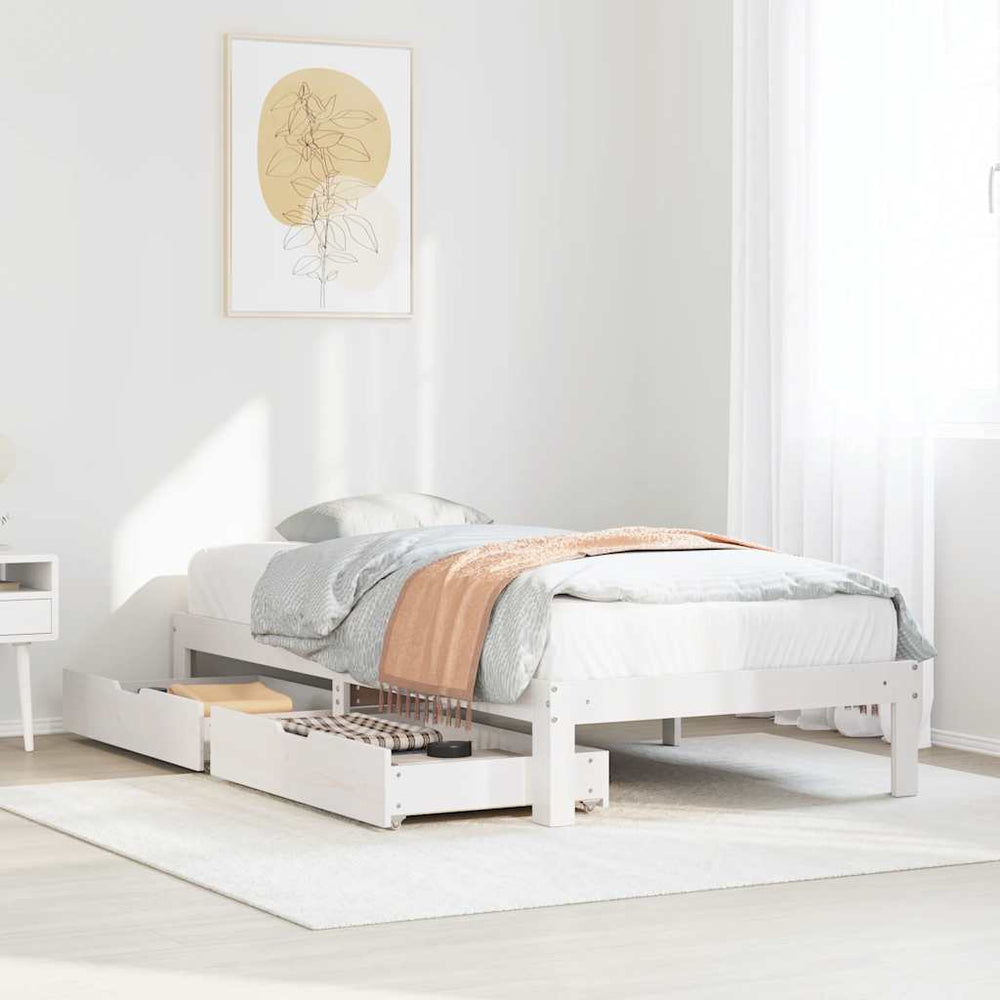 vidaXL Solid Wood Bed with Drawers White 90x190 cm Pine