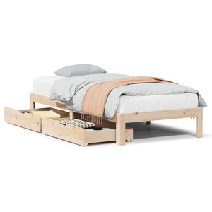 vidaXL Solid Pine Bed with Drawers 100x200 cm