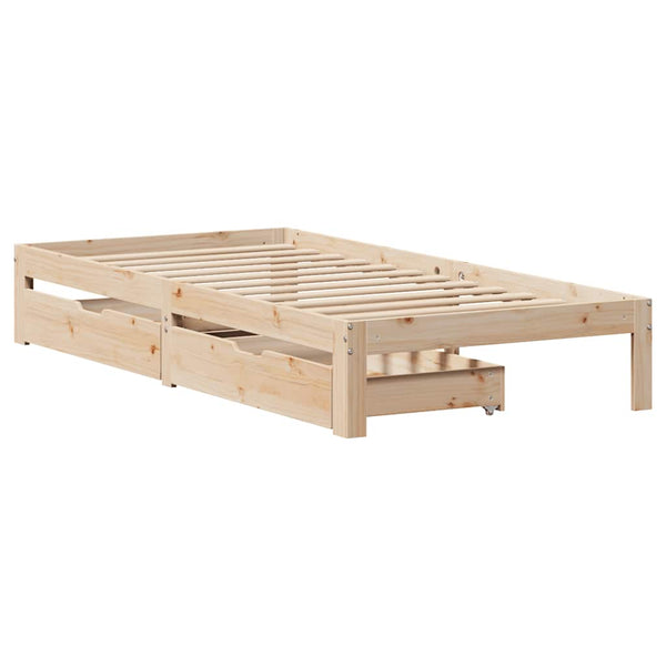 vidaXL Solid Pine Bed with Drawers 100x200 cm