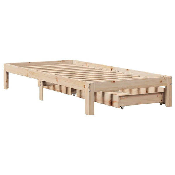 vidaXL Solid Pine Bed with Drawers 100x200 cm