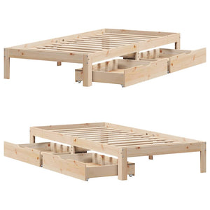 vidaXL Solid Pine Bed with Drawers 100x200 cm