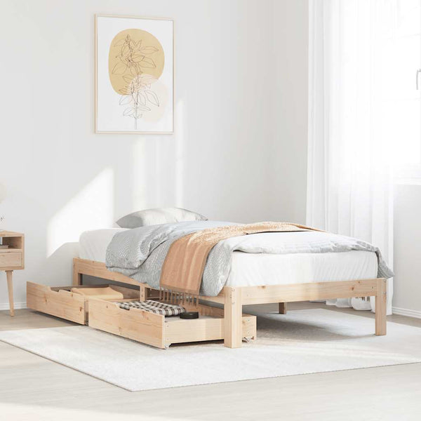 vidaXL Solid Pine Bed with Drawers 100x200 cm