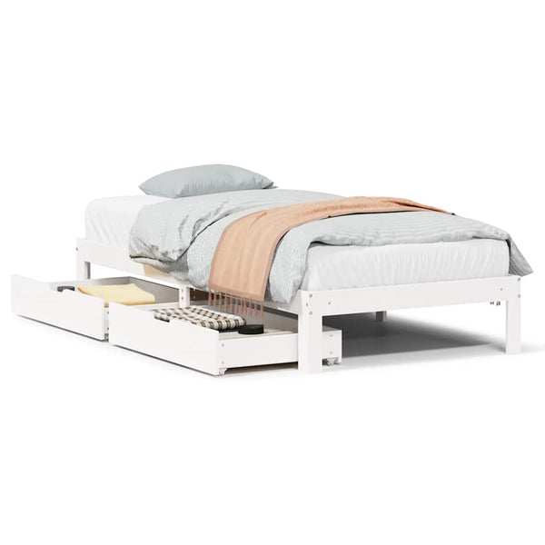 vidaXL Solid Wood Bed with Drawers White 100x200 cm Pine