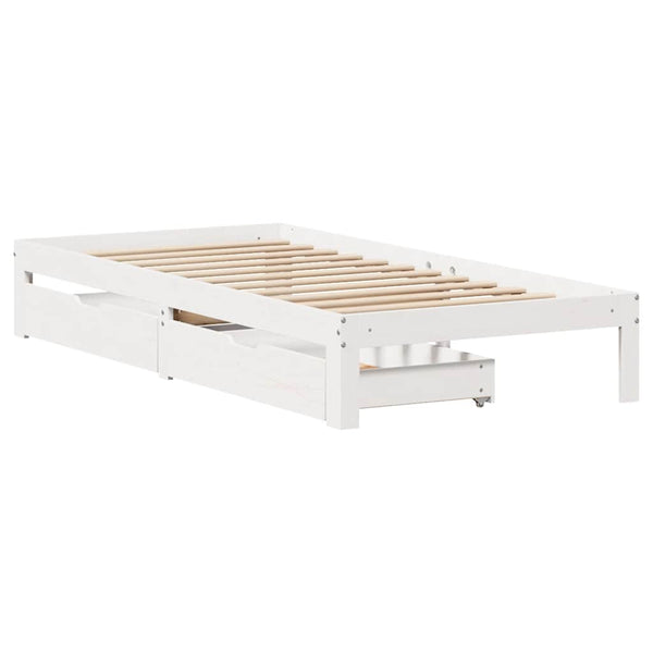vidaXL Solid Wood Bed with Drawers White 100x200 cm Pine