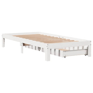 vidaXL Solid Wood Bed with Drawers White 100x200 cm Pine