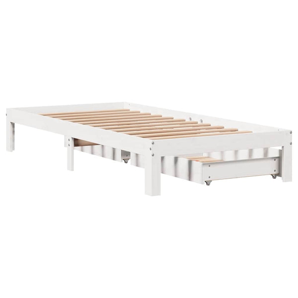 vidaXL Solid Wood Bed with Drawers White 100x200 cm Pine