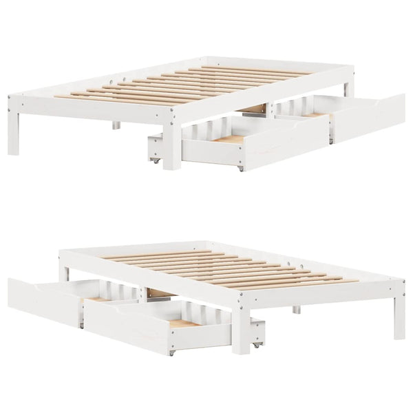 vidaXL Solid Wood Bed with Drawers White 100x200 cm Pine