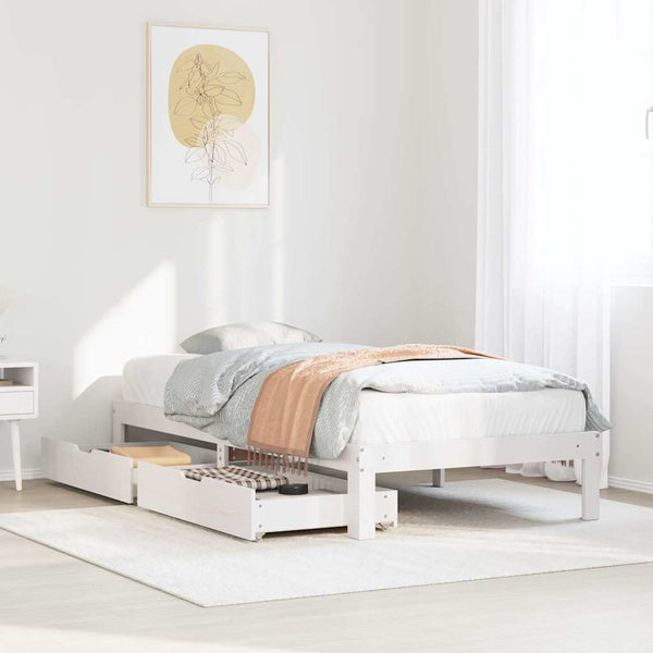 vidaXL Solid Wood Bed with Drawers White 100x200 cm Pine