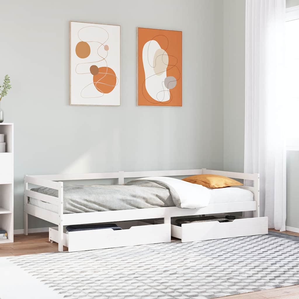 vidaXL Day Bed with Drawers White 90x200 cm Solid Pine Wood