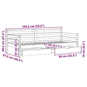vidaXL Day Bed with Drawers 90x190 cm Solid Pine Wood