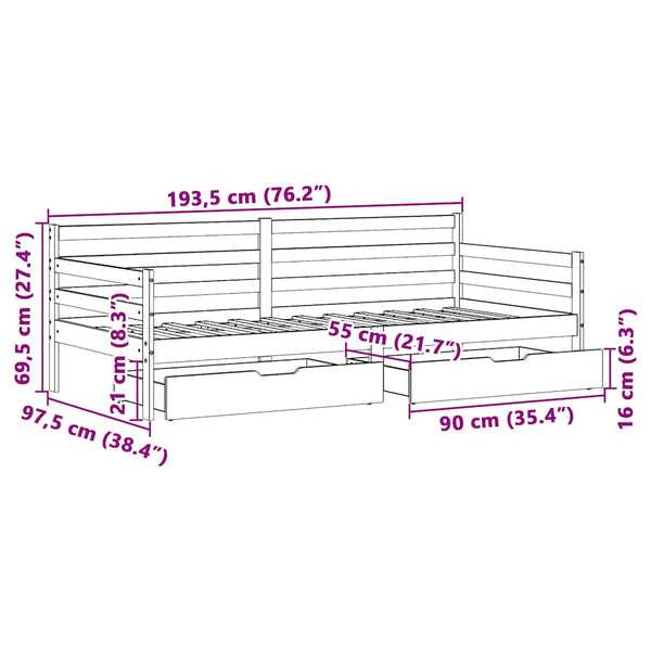 vidaXL Day Bed with Drawers White 90x190 cm Pine Wood