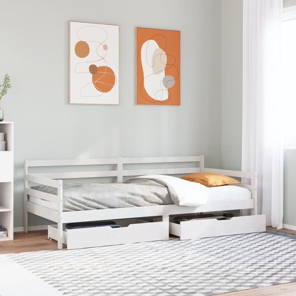 vidaXL Day Bed with Drawers White 90x190 cm Pine Wood