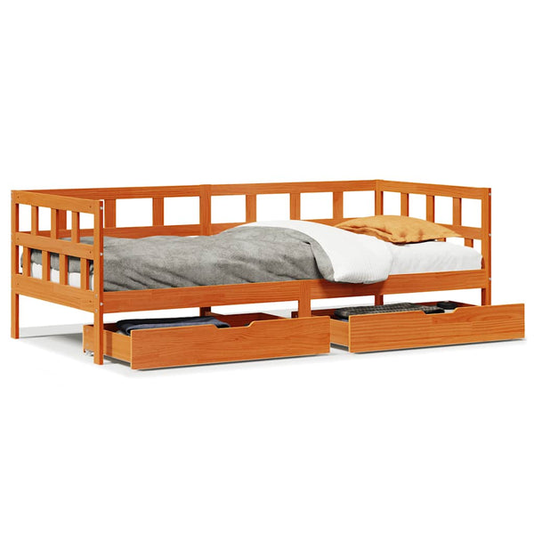 vidaXL Day Bed with Drawers Waxed Brown 80x200 cm Solid Pine Wood