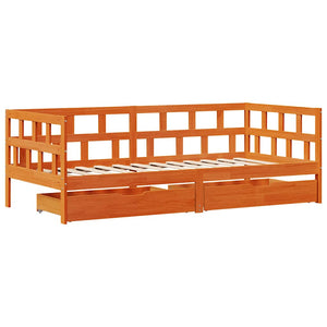 vidaXL Day Bed with Drawers Waxed Brown 80x200 cm Solid Pine Wood