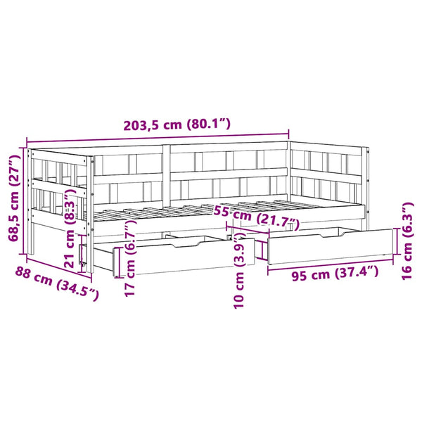 vidaXL Day Bed with Drawers Waxed Brown 80x200 cm Solid Pine Wood