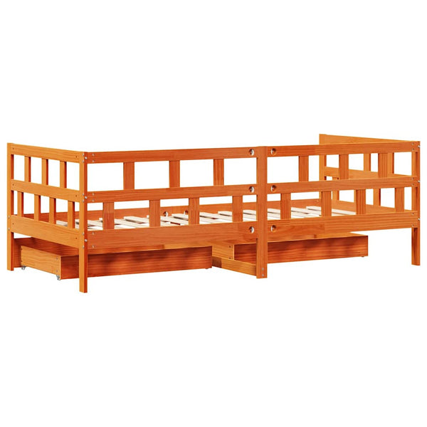 vidaXL Day Bed with Drawers Waxed Brown 80x200 cm Solid Pine Wood