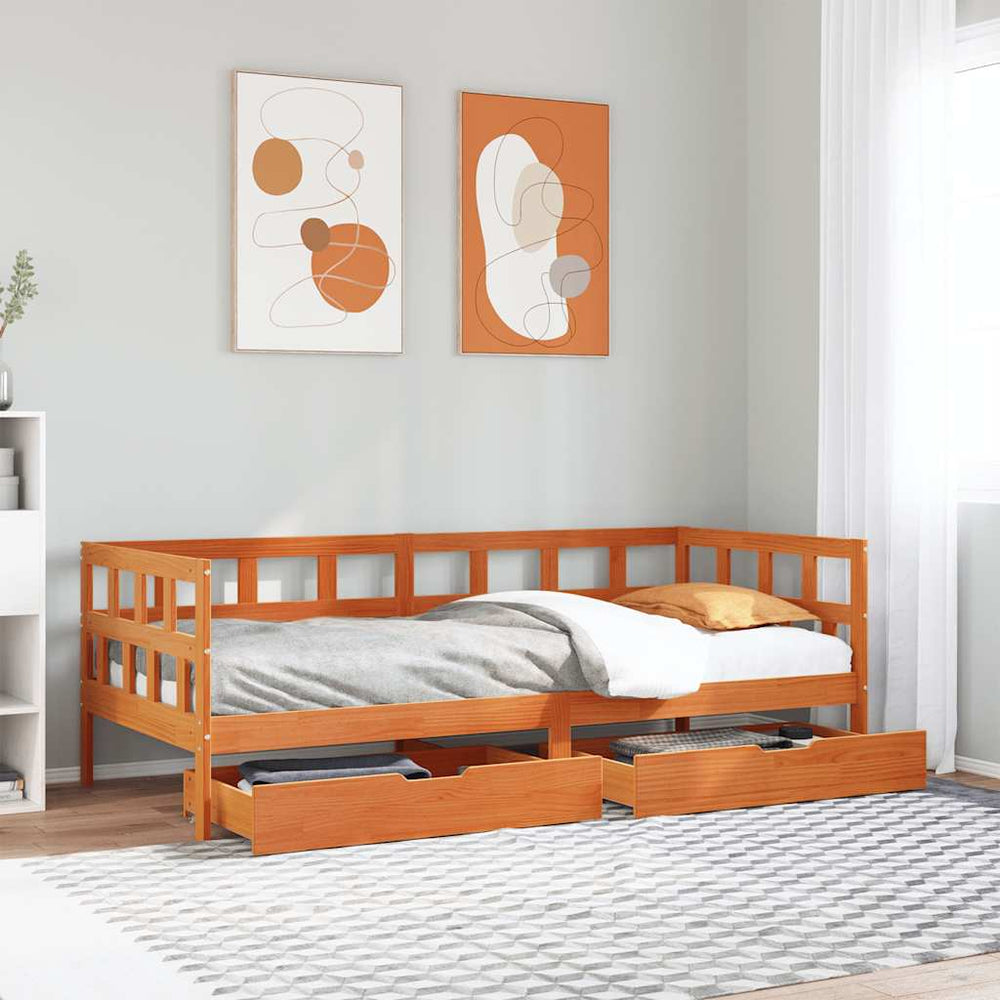vidaXL Day Bed with Drawers Waxed Brown 80x200 cm Solid Pine Wood