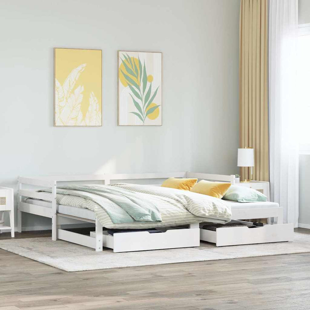 vidaXL Extendable Day Bed with Drawers, No Mattress, White 90x190cm