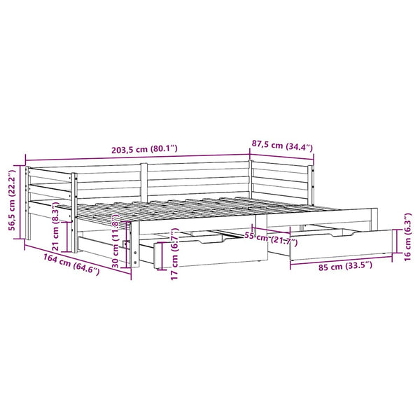 vidaXL Extendable Daybed with Drawers without Mattress White 80x200cm