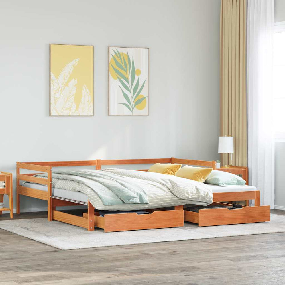 vidaXL Extendable Day Bed with Drawers 90x200 cm Solid Pine Wood